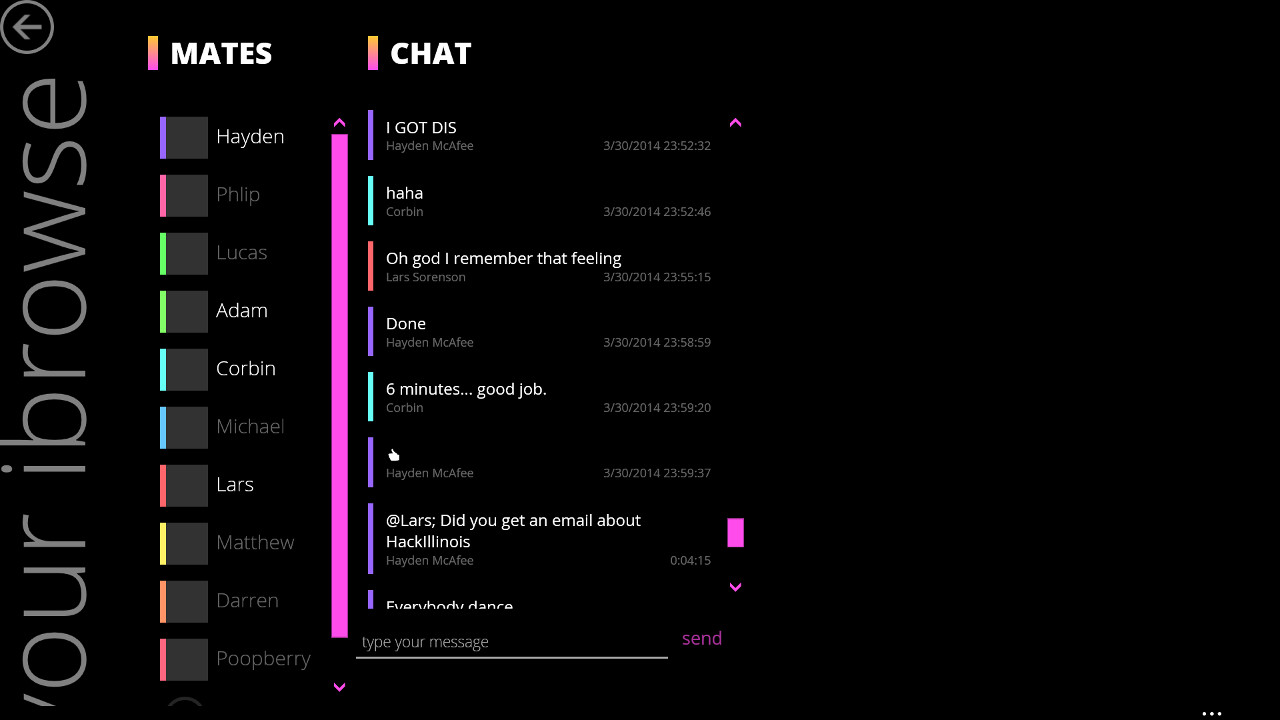 Screenshot of roomie's chat page