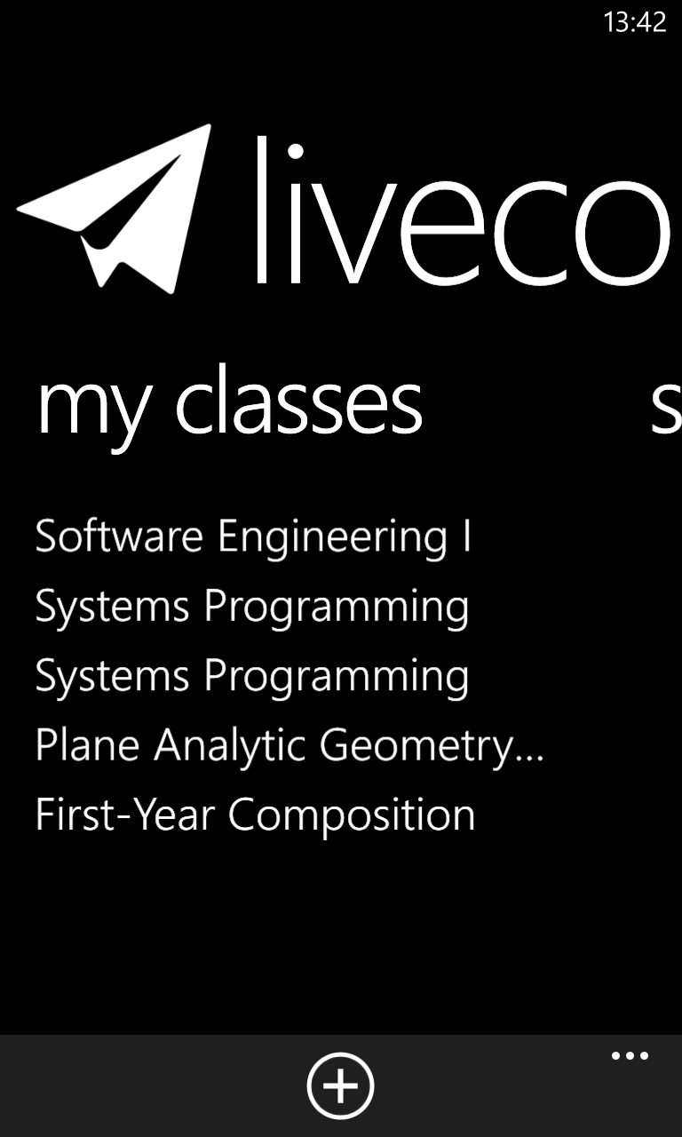 Screenshot of the Livecourse Windows Phone app