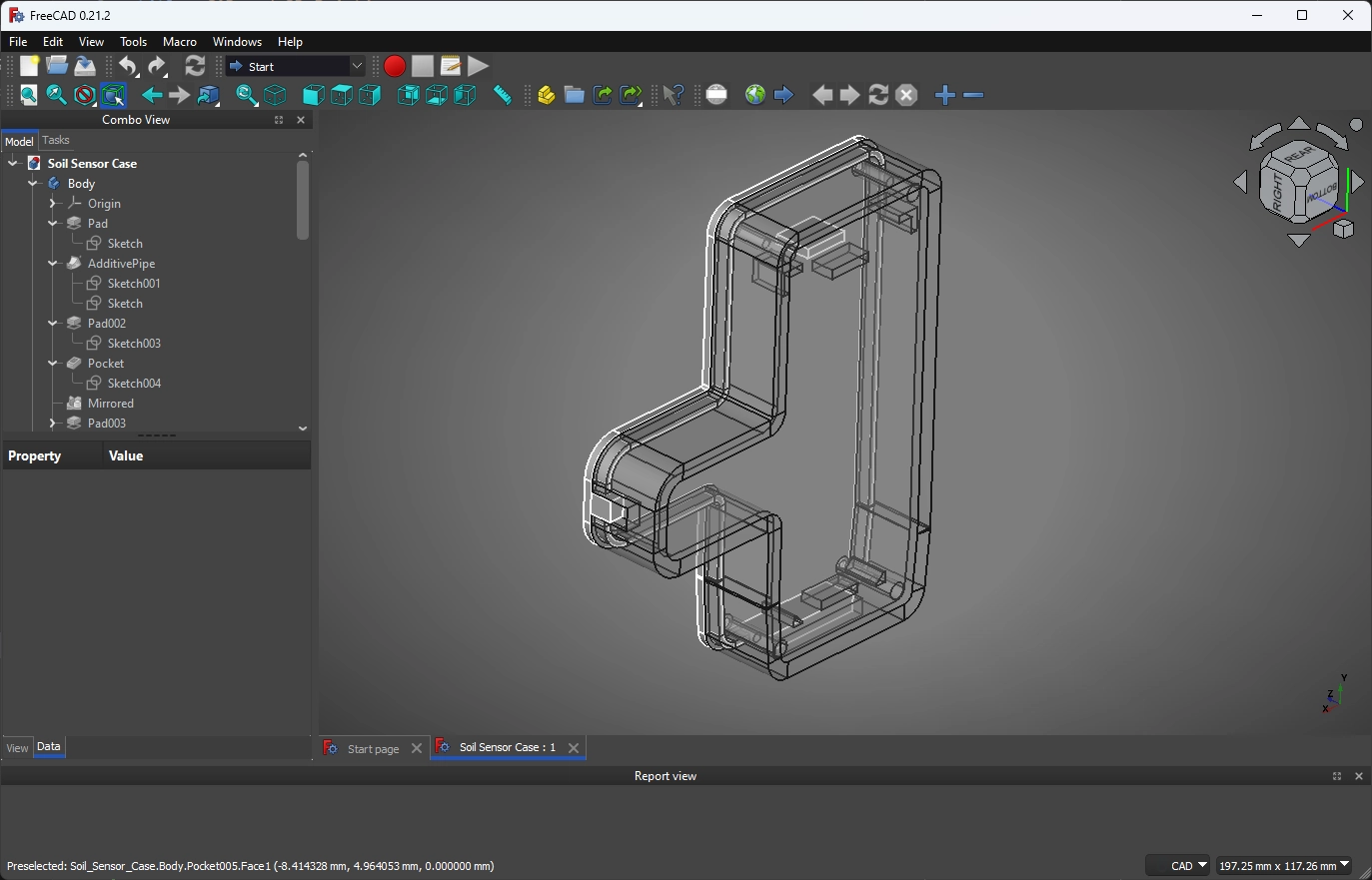 FreeCAD model of soil sensor enclosure