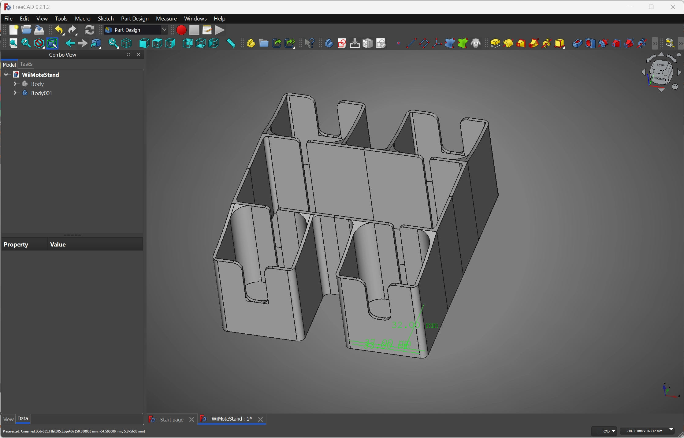 FreeCAD model of the Wiimote Holder