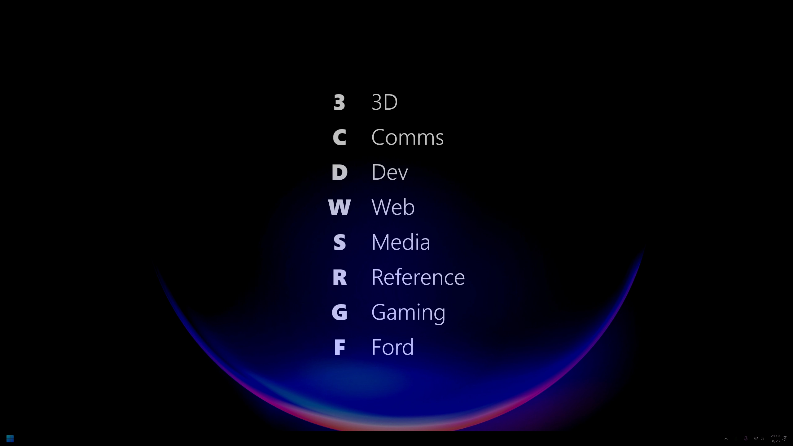 Screenshot of FlashCom showing a list of command keys