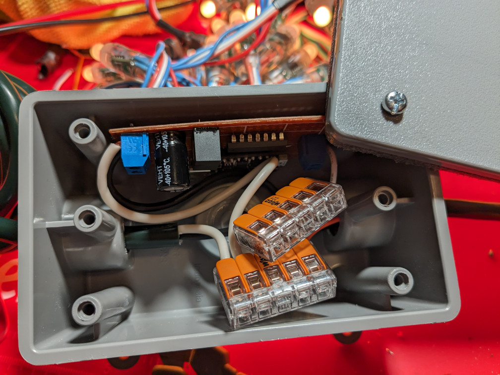 Protoboard and wiring inside of the one-gang box