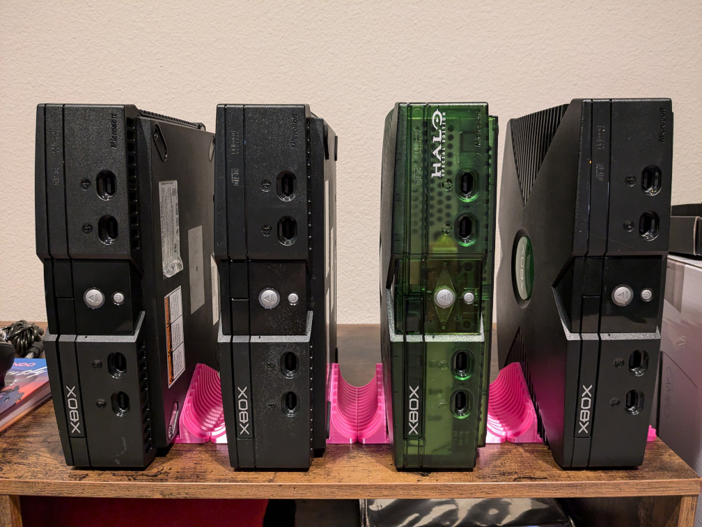 My collection of 4 Xboxes, modded and ready to give away!