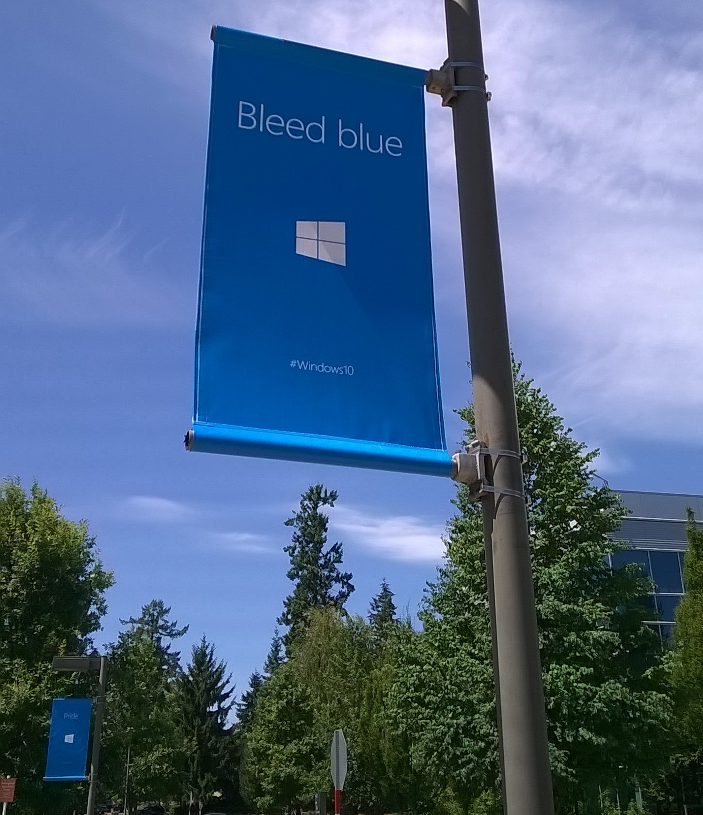 A Windows 10 poster on the Microsoft Campus