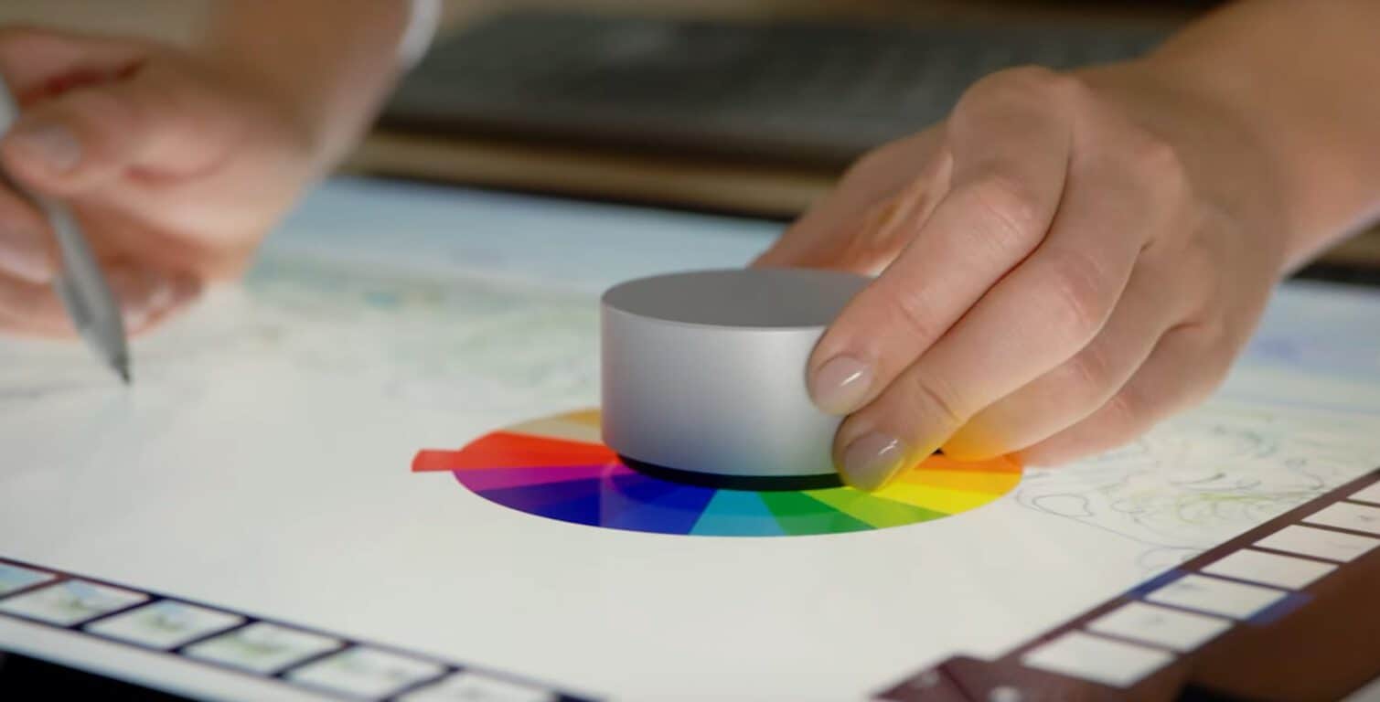 Surface Dial placed on a screen with color section UI